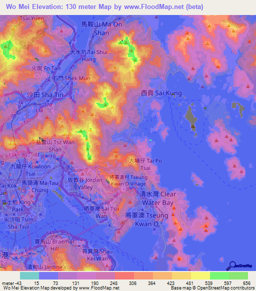 Wo Mei,Hong Kong Elevation Map