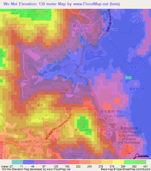 Wo Mei,Hong Kong Elevation Map