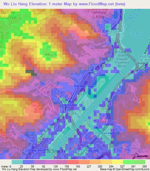 Wo Liu Hang,Hong Kong Elevation Map