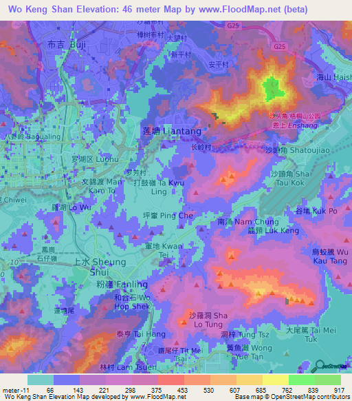 Wo Keng Shan,Hong Kong Elevation Map