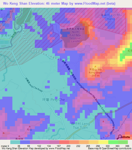 Wo Keng Shan,Hong Kong Elevation Map