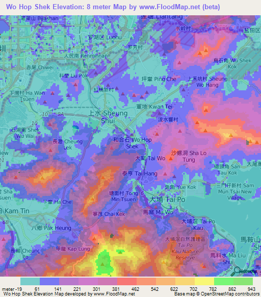 Wo Hop Shek,Hong Kong Elevation Map