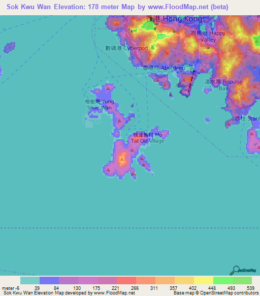 Sok Kwu Wan,Hong Kong Elevation Map