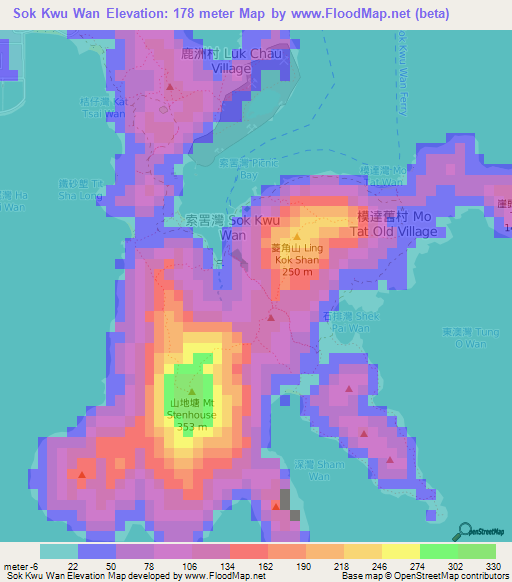 Sok Kwu Wan,Hong Kong Elevation Map