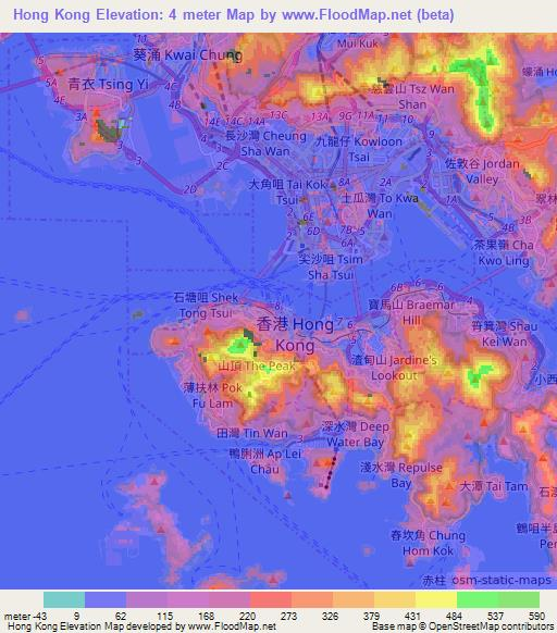 Hong Kong,Hong Kong Elevation Map
