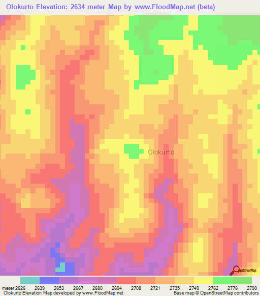 Olokurto,Kenya Elevation Map