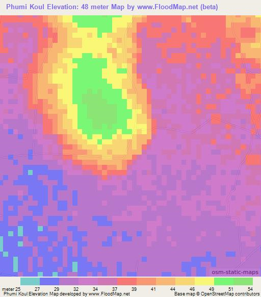 Phumi Koul,Cambodia Elevation Map