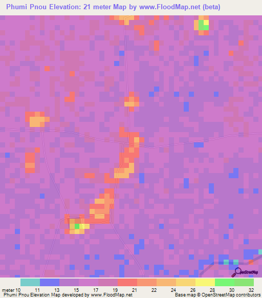 Phumi Pnou,Cambodia Elevation Map