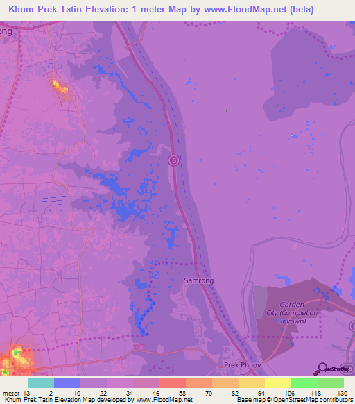 Khum Prek Tatin,Cambodia Elevation Map