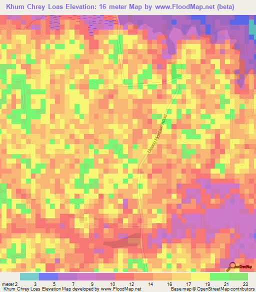 Khum Chrey Loas,Cambodia Elevation Map
