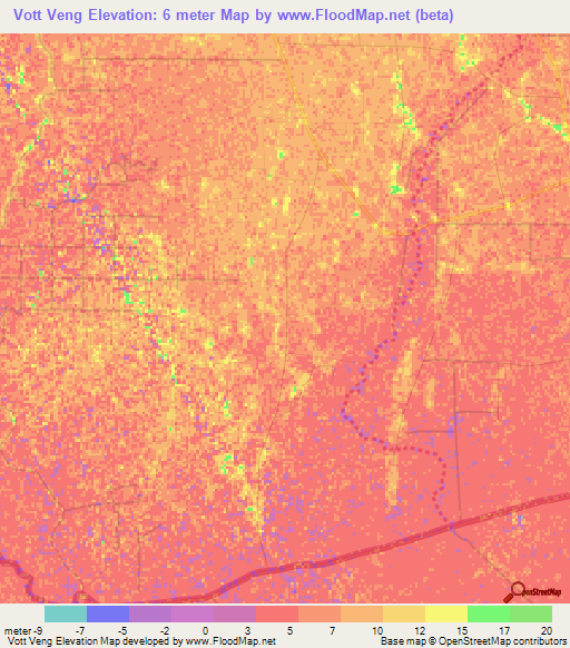 Vott Veng,Cambodia Elevation Map