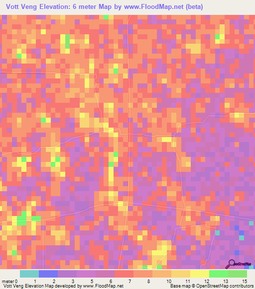 Vott Veng,Cambodia Elevation Map