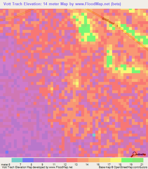Vott Trach,Cambodia Elevation Map