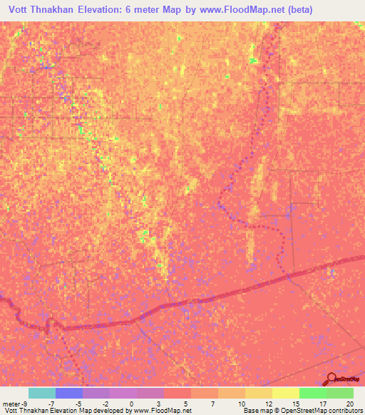 Vott Thnakhan,Cambodia Elevation Map