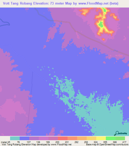 Vott Tang Robang,Cambodia Elevation Map