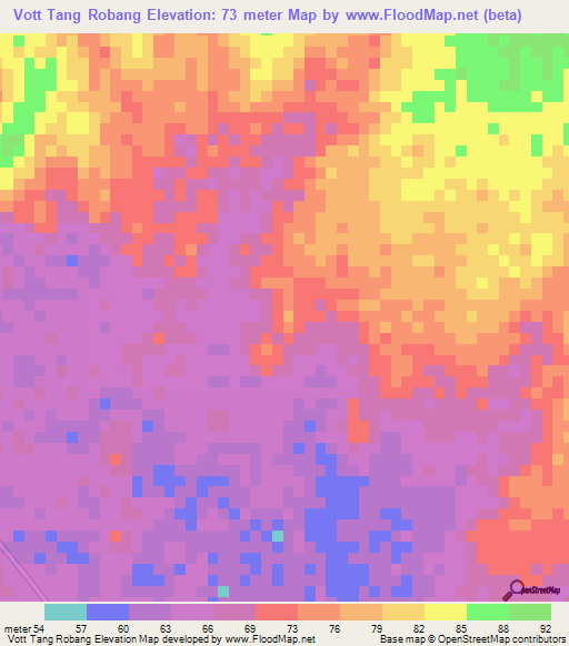 Vott Tang Robang,Cambodia Elevation Map