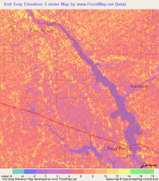 Vott Svay,Cambodia Elevation Map