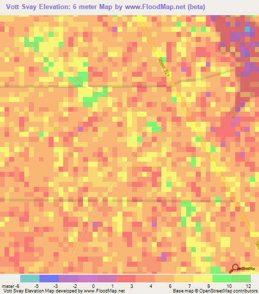 Vott Svay,Cambodia Elevation Map