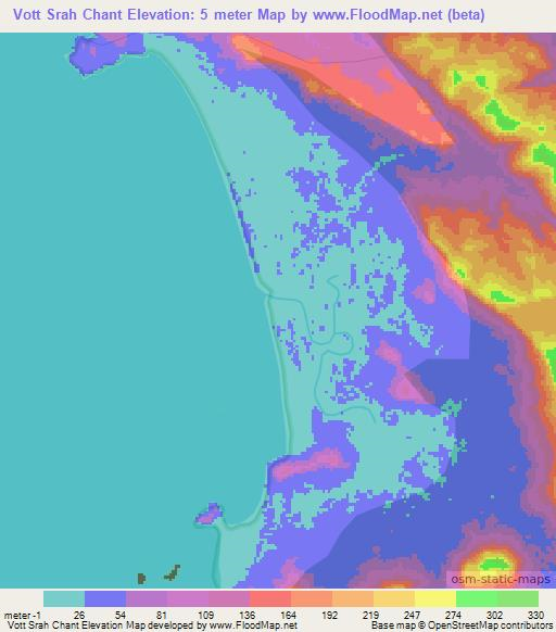 Vott Srah Chant,Cambodia Elevation Map