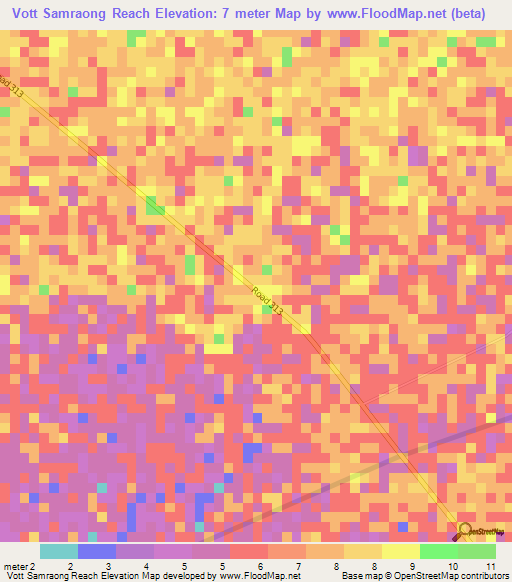Vott Samraong Reach,Cambodia Elevation Map