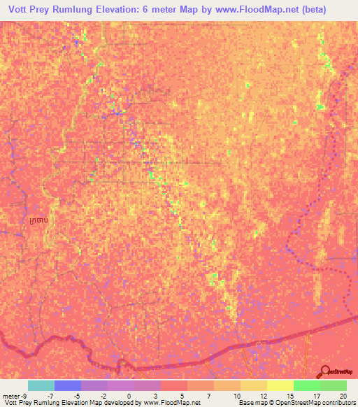 Vott Prey Rumlung,Cambodia Elevation Map
