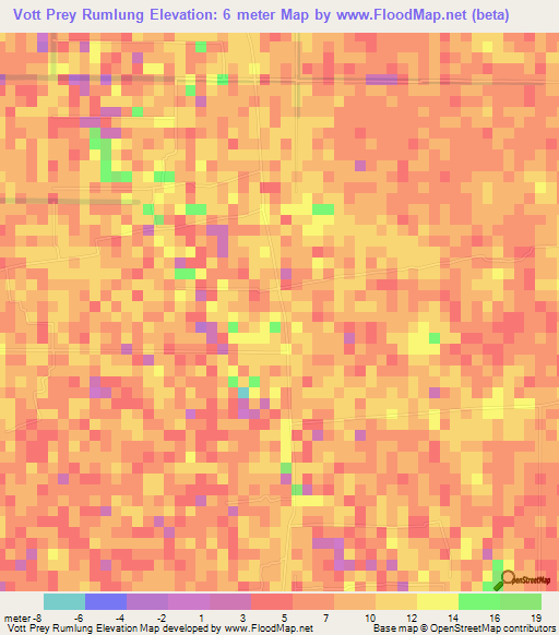 Vott Prey Rumlung,Cambodia Elevation Map