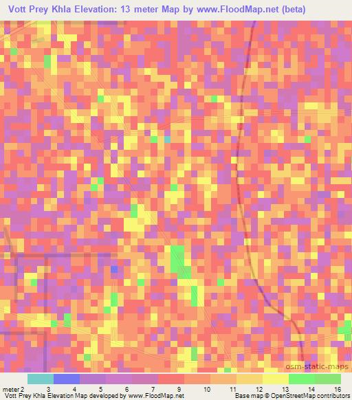 Vott Prey Khla,Cambodia Elevation Map