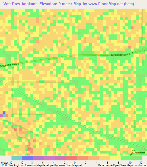 Vott Prey Angkunh,Cambodia Elevation Map