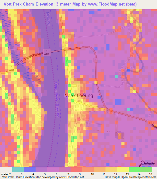 Vott Prek Cham,Cambodia Elevation Map