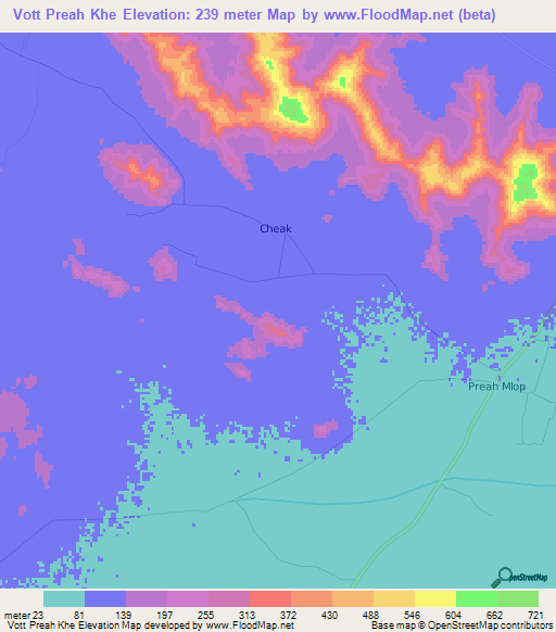 Vott Preah Khe,Cambodia Elevation Map