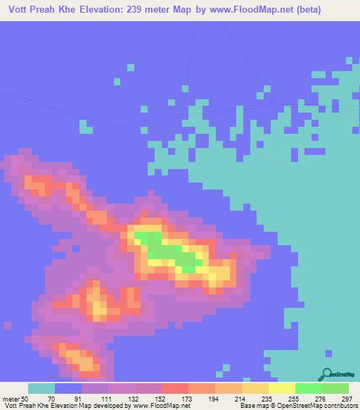 Vott Preah Khe,Cambodia Elevation Map