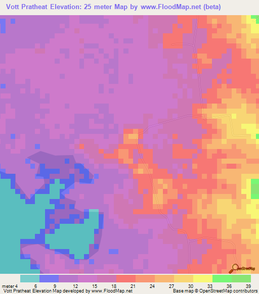 Vott Pratheat,Cambodia Elevation Map