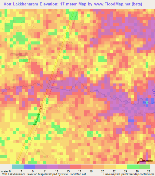 Vott Lakkhanaram,Cambodia Elevation Map