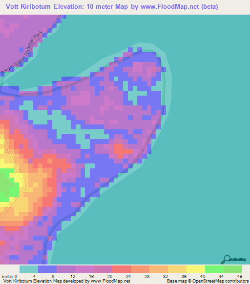 Vott Kiribotum,Cambodia Elevation Map