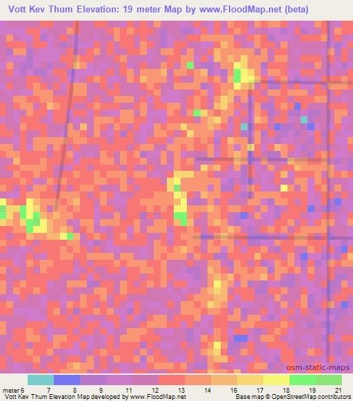 Vott Kev Thum,Cambodia Elevation Map