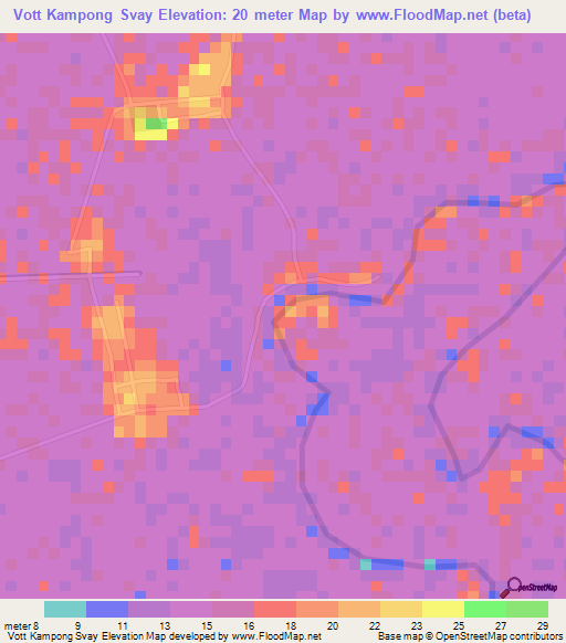 Vott Kampong Svay,Cambodia Elevation Map