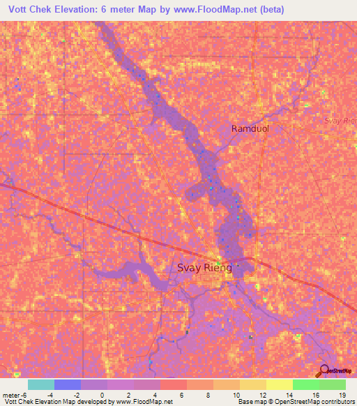 Vott Chek,Cambodia Elevation Map