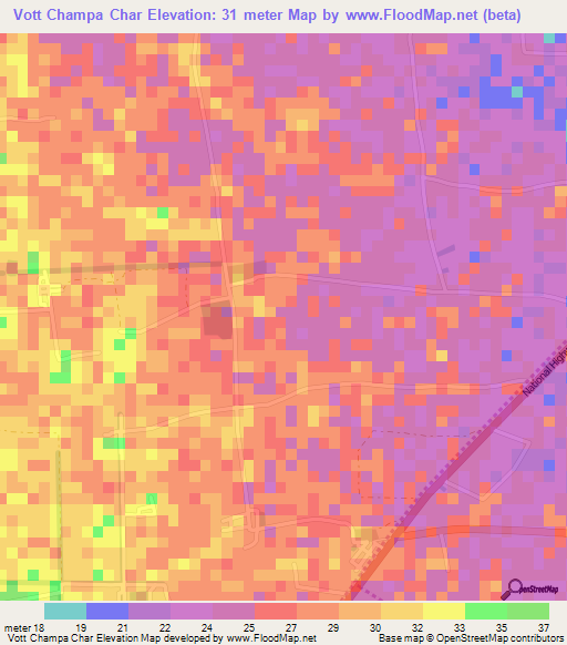 Vott Champa Char,Cambodia Elevation Map