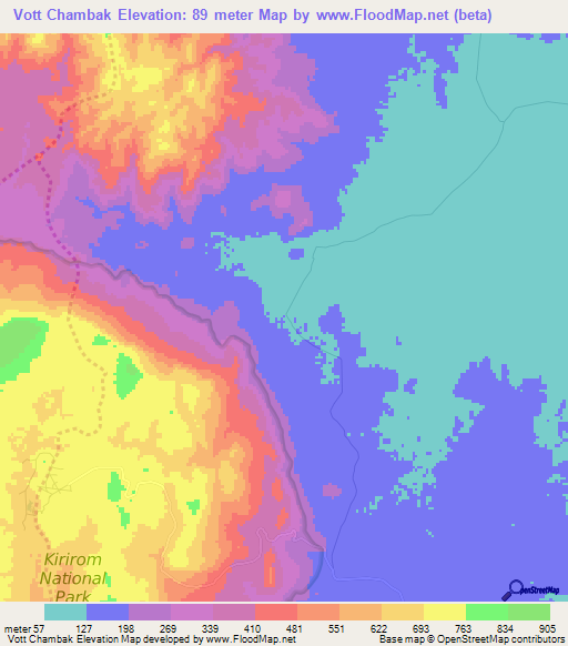 Vott Chambak,Cambodia Elevation Map