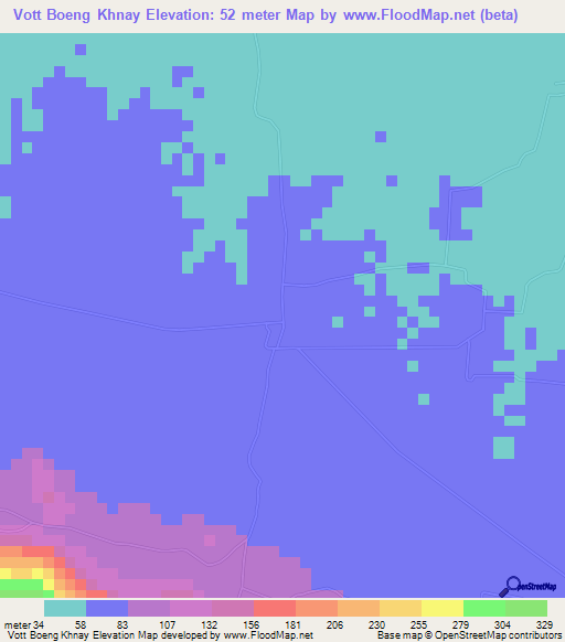 Vott Boeng Khnay,Cambodia Elevation Map