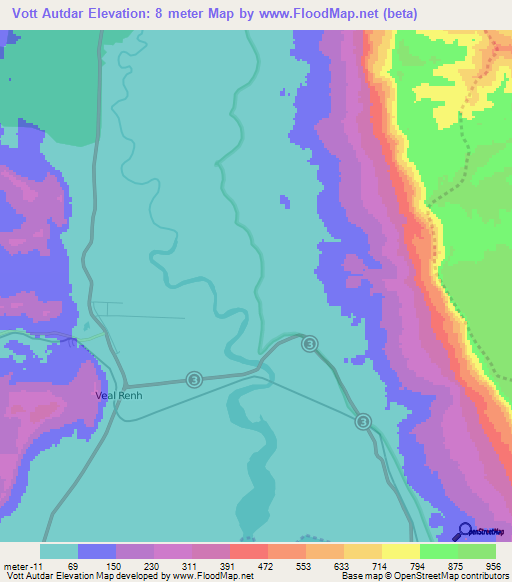 Vott Autdar,Cambodia Elevation Map