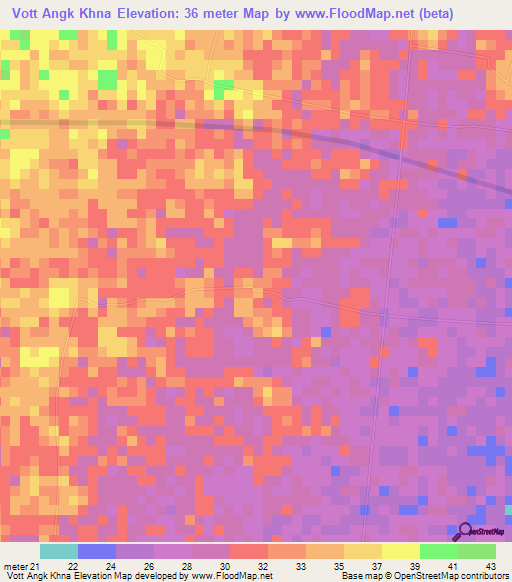 Vott Angk Khna,Cambodia Elevation Map