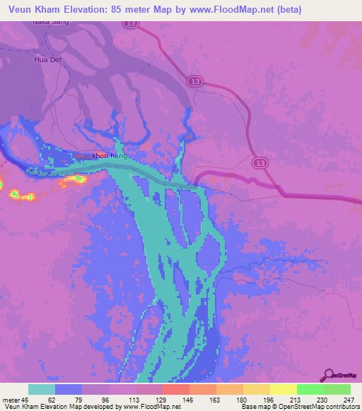 Veun Kham,Cambodia Elevation Map