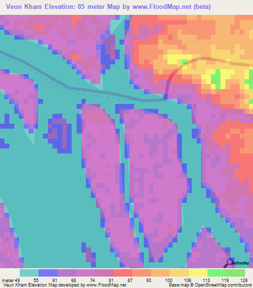 Veun Kham,Cambodia Elevation Map
