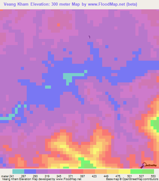 Veang Kham,Cambodia Elevation Map
