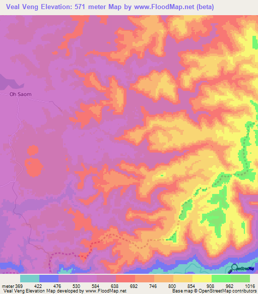 Veal Veng,Cambodia Elevation Map