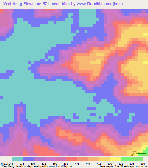 Veal Veng,Cambodia Elevation Map