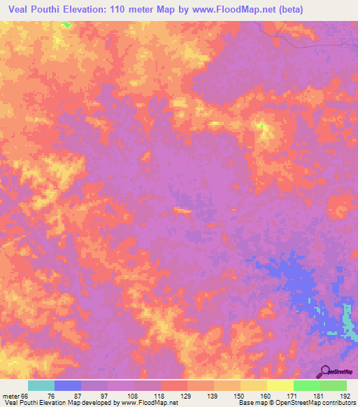Veal Pouthi,Cambodia Elevation Map