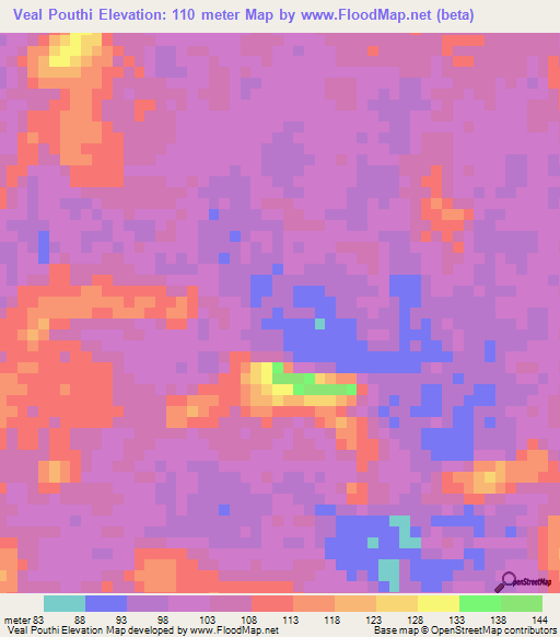 Veal Pouthi,Cambodia Elevation Map