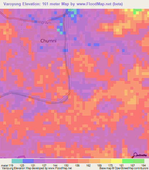 Varoyung,Cambodia Elevation Map